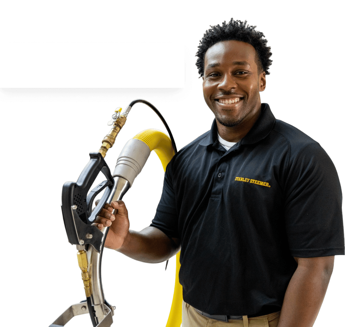 Stanley Steemer restoration technician with cleaning equipment